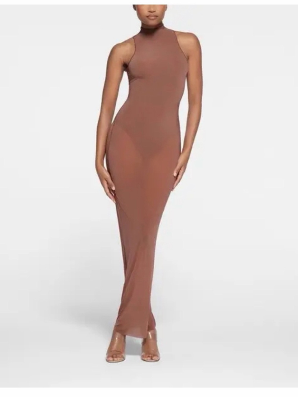 Skims Milky Sheer Mock Neck Long Dress